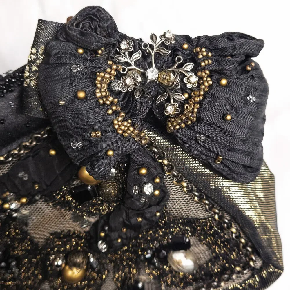 Mary Frances Beaded Shoulder Bag Black Gold Vintage Retro Statement